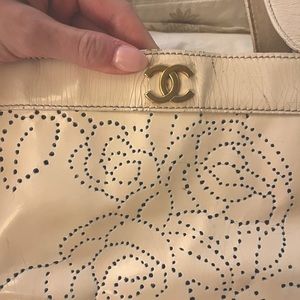 Chanel vintage Camellia perforated patent tote